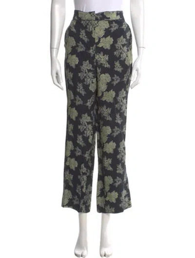 Pre-owned Ulla Johnson Floral Print Wide Leg Pants In Green