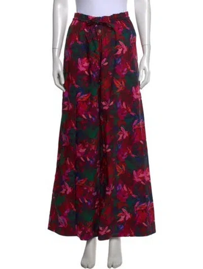 Pre-owned Ulla Johnson Floral Print Wide Leg Pants W/ Tags In Red