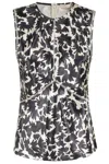 Ulla Johnson Floral Satin Top With Diagonal Stitching In Black