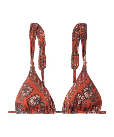 Ulla Johnson Floral Triangle Bikini Top In Red