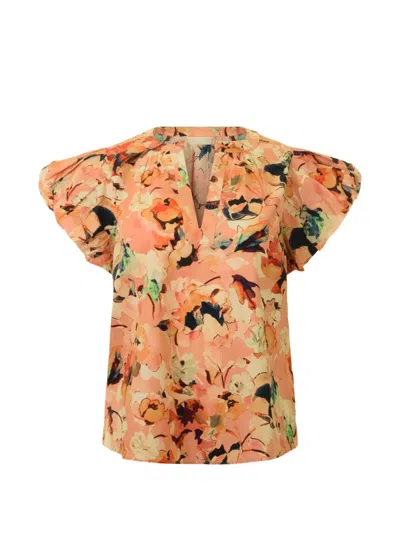 Ulla Johnson Floral V-neck Blouse In Orange