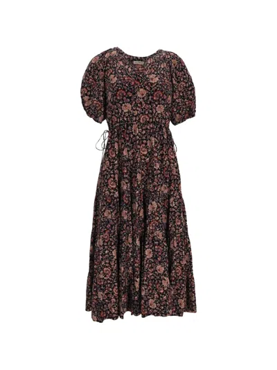 Pre-owned Ulla Johnson Floral-print Midi Dress In Black