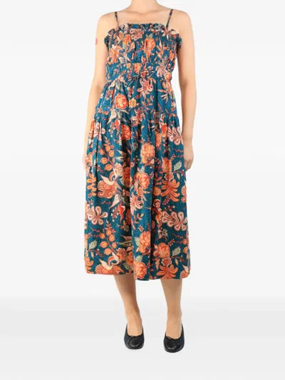 Pre-owned Ulla Johnson Floral-print Midi Dress In Blue