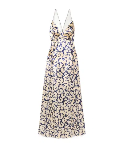 Ulla Johnson Floral-print Satin Dress With Extremely Long Sleeves In Brown