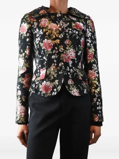 Pre-owned Ulla Johnson Floral-print Silk Jacket In Black