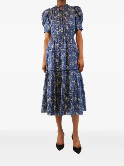 Pre-owned Ulla Johnson Floral-print Tiered Midi Dress In Blue