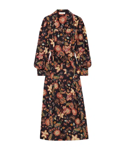 Ulla Johnson Floral-printed Mid-length Dress With Belt In Black