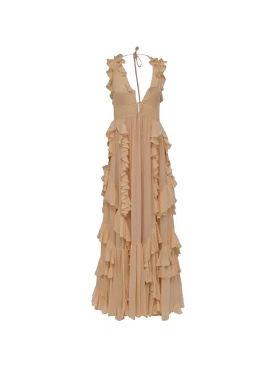 Pre-owned Ulla Johnson Florella Ruffled Gown In Neutrals