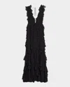 Ulla Johnson Florella Ruffled Silk Gown In Noir