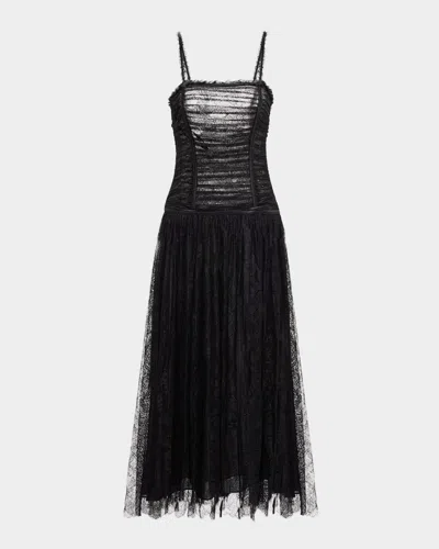 Ulla Johnson Florelle Lace Drop-waist Midi Dress In Noir