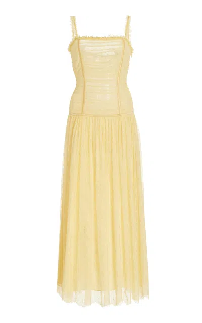 Ulla Johnson Florelle Ruched French Chantilly Lace Maxi Dress In Nude