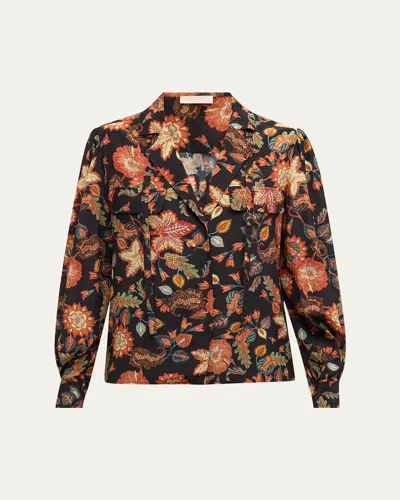 ULLA JOHNSON FLORIAN FLORAL-PRINT SILK BLOUSE