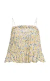 Ulla Johnson Florian Pleated Silk Top In Gray