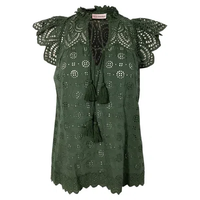 Ulla Johnson Flutter Sleeve Top In Green Cotton