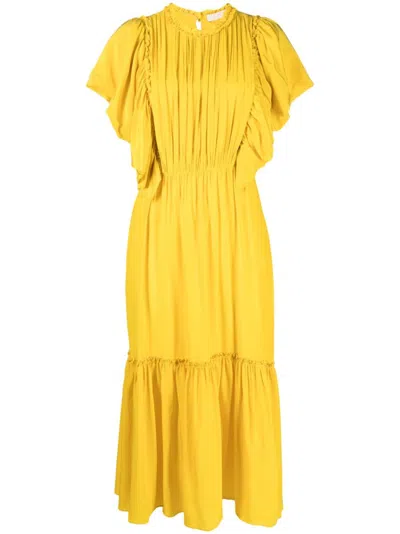 Ulla Johnson Flutter-sleeved Silk Midi Dress In Yellow