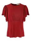 Ulla Johnson Flutter-sleeves Scalloped Blouse In Red