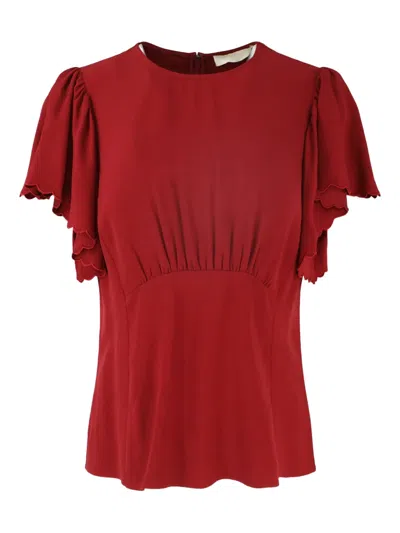 Ulla Johnson Flutter-sleeves Scalloped Blouse In Red