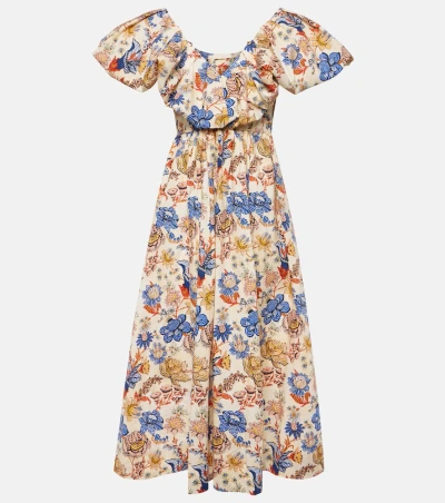 Ulla Johnson Francesca Floral Cotton Poplin Midi Dress In Brown