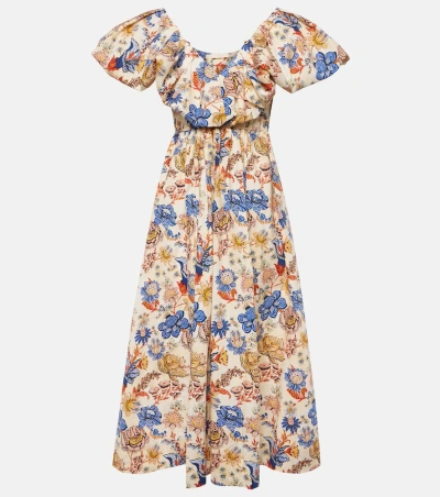 Ulla Johnson Francesca Floral Cotton Poplin Midi Dress In Bianco