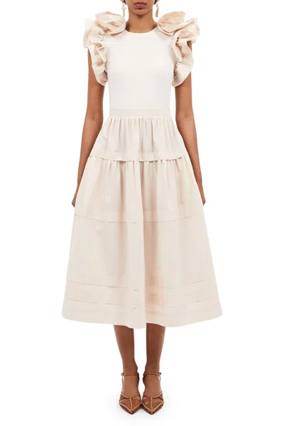 Ulla Johnson Tiered Ruffle Poplin Midi Dress In Ivory