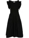 Ulla Johnson Francine Ruffle-sleeve Combo Midi Dress In Noir