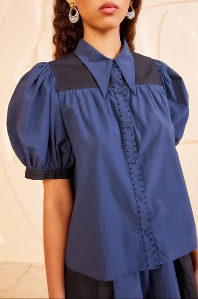 Ulla Johnson Freja Collared Top In Twilight Colorblock In Blue
