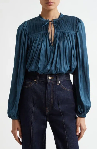 Ulla Johnson Freja Pleated Satin Top In Neptune