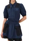 Ulla Johnson Freja Puff Shoulders Top In Twilight Colorblock In Blue