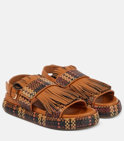Ulla Johnson Fringed Woven Leather Sandals In Brown
