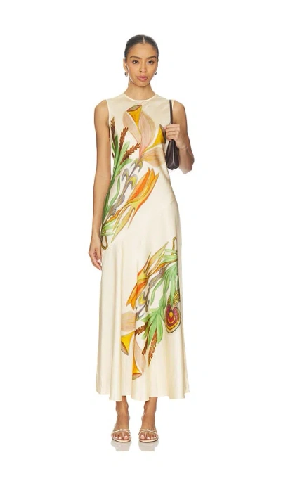 Ulla Johnson Gaea Paneled Printed Silk-satin Midi Dress In Neutral