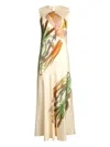 Ulla Johnson Gaea Paneled Printed Silk-satin Midi Dress In Neutral