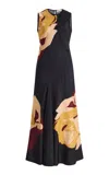 Ulla Johnson Gaea Printed Silk Midi Dress In Black