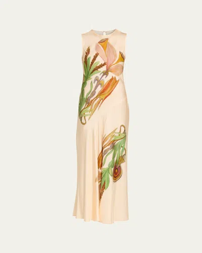 Ulla Johnson Gaea Paneled Printed Silk-satin Midi Dress In Neutral