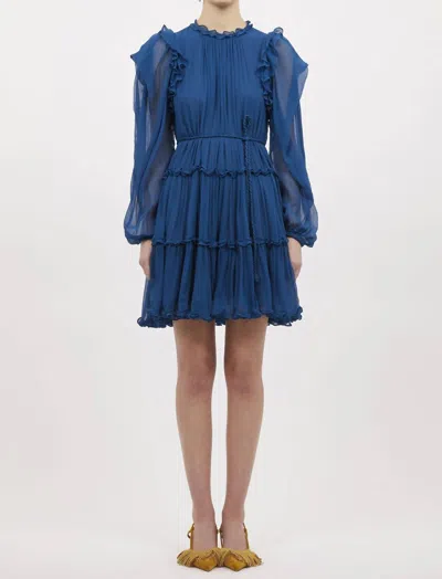 Ulla Johnson Gaelle Ruffle-detailing Dress In Blue