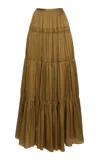 Ulla Johnson Gaelle Layered Silk Maxi Skirt In Olive