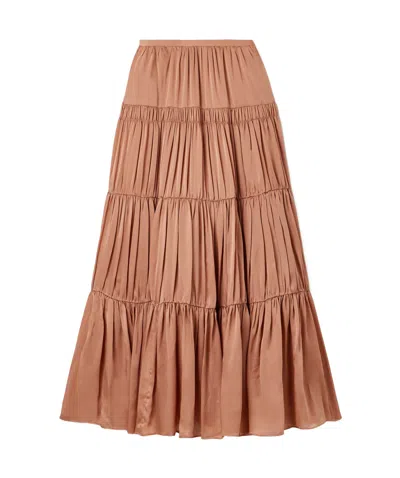 Ulla Johnson Gaelle Tiered Gathered Silk Maxi Skirt In Brown