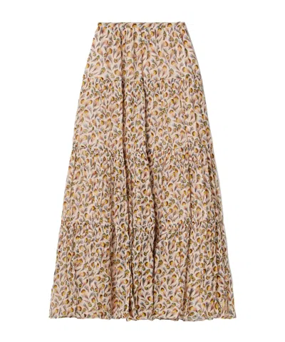 Ulla Johnson Gaelle Tiered Printed Silk-crepon Maxi Skirt In Brown