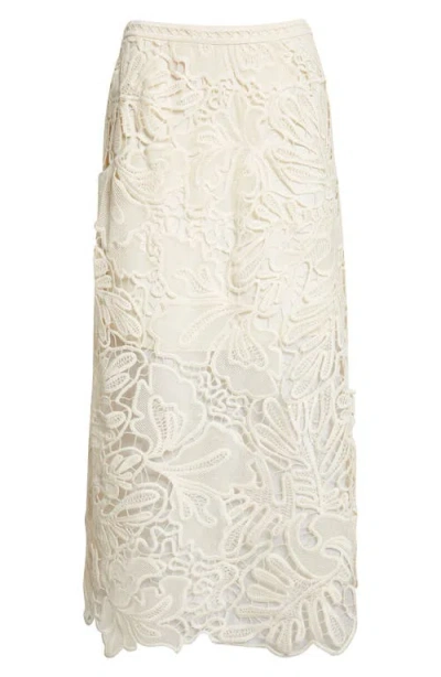 Ulla Johnson Gallina Corded Lace Midi Skirt In White