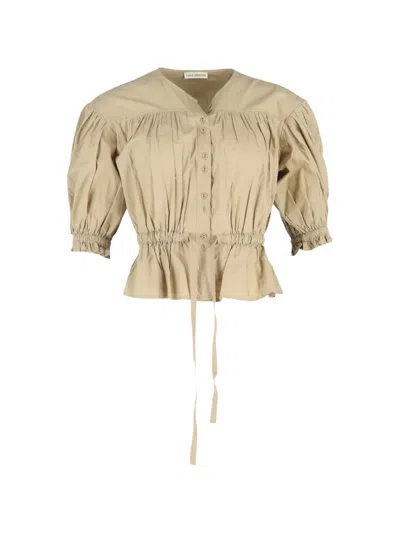 Pre-owned Ulla Johnson Gathered Puff-sleeves Blouse In Neutral
