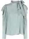 Ulla Johnson Gathered-tie Neck Silk Blouse In Blue