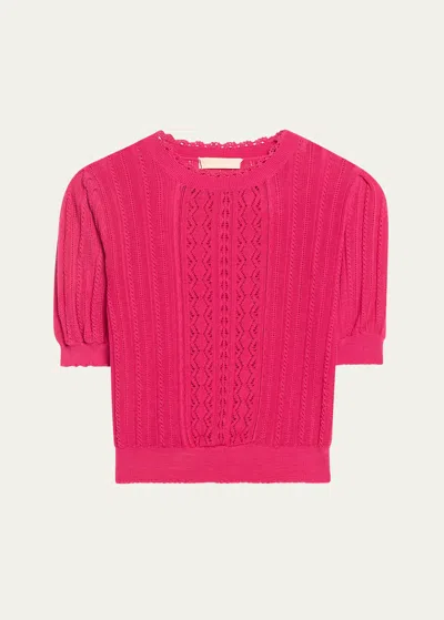 Ulla Johnson Gemma Pointelle Silk And Cotton Short-sleeve Top In Pink