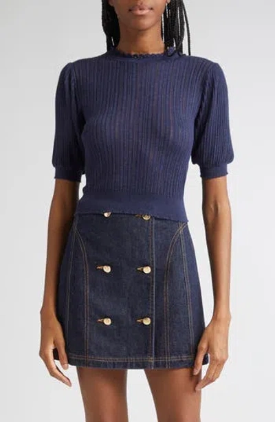Ulla Johnson Gemma Short Sleeve Knit Top In Midnight In Blue