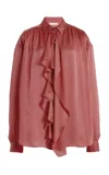 Ulla Johnson Gesture Ruffle-front Silk Blouse In Pink