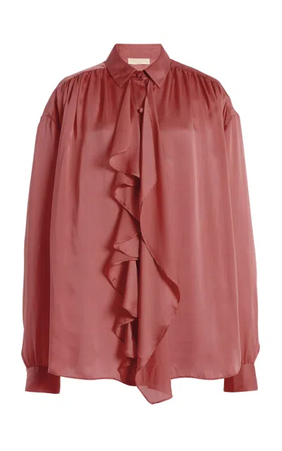 Ulla Johnson Gesture Ruffle-front Silk Blouse In Pink