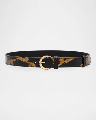 Ulla Johnson Gia Twisted Buckle Snake-embossed Leather Belt In Desert Exotic