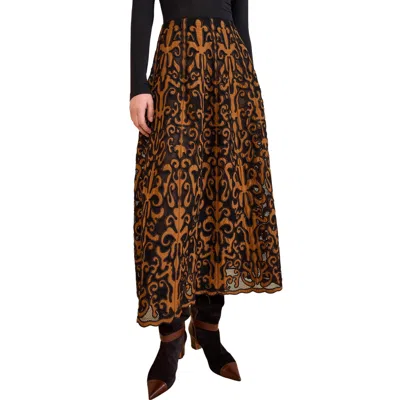Ulla Johnson Gili Applique High Waist Midi Skirt In Saffron In Brown