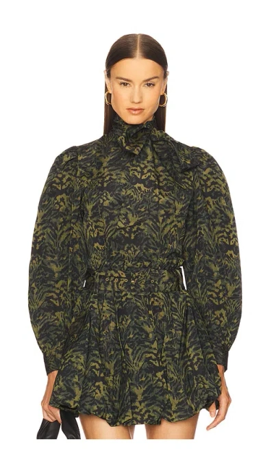 Ulla Johnson Giorgia Neck Tie Blouse In Green