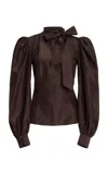 Ulla Johnson Giorgia Neck Tie Silk Top In Brown