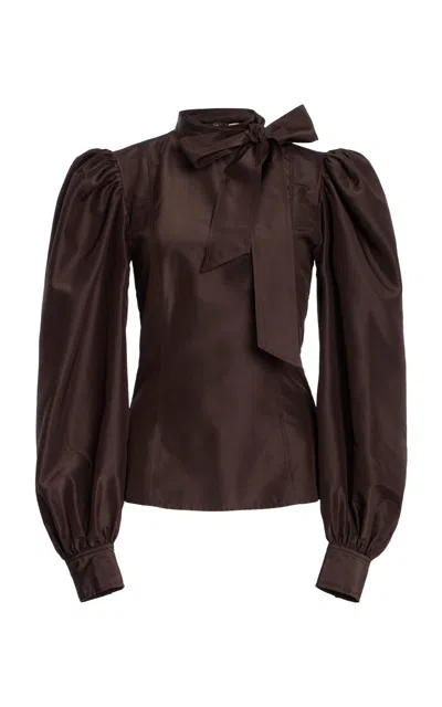 Ulla Johnson Giorgia Neck Tie Silk Top In Brown