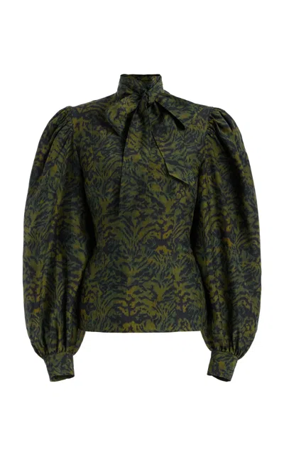 Ulla Johnson Giorgia Neck Tie Silk Top In Green